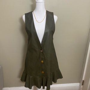 NWT Zara Green Faux Leather Ruffled Dress